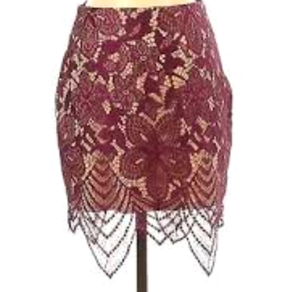 Express Burgundy Lace Overlay Skirt - Picture 4 of 9